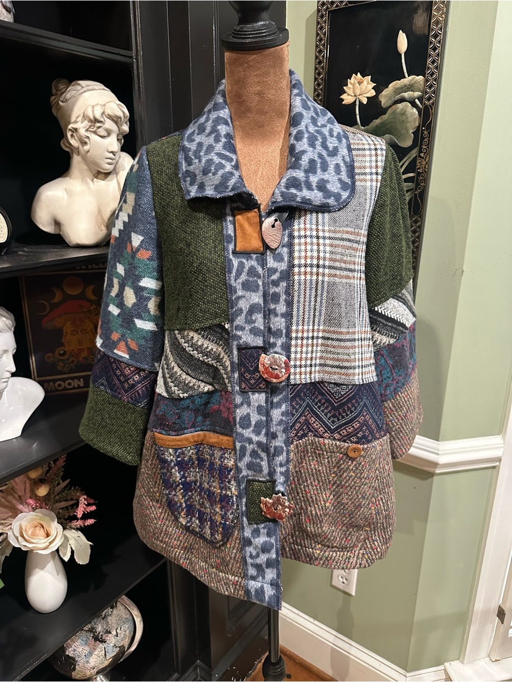 Ali Miles Mixed Wool Patchwork Boho Cardigan – Size Small